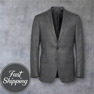JOHN VARVATOS Mens 36R Gray Glen Plaid Wool Blazer Sport Coat Two Button Jacket
